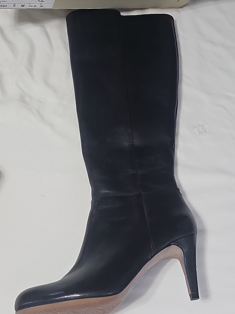 Clarks Black Leather Knee-High Heel Boots Never Worn Small Scuffs From Shelf